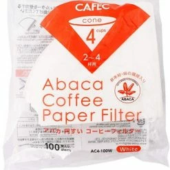 Filter Papers For Coffee CAFEC ABACA Cone-Shaped Filter Paper 4 Cup, White 100 Pcs